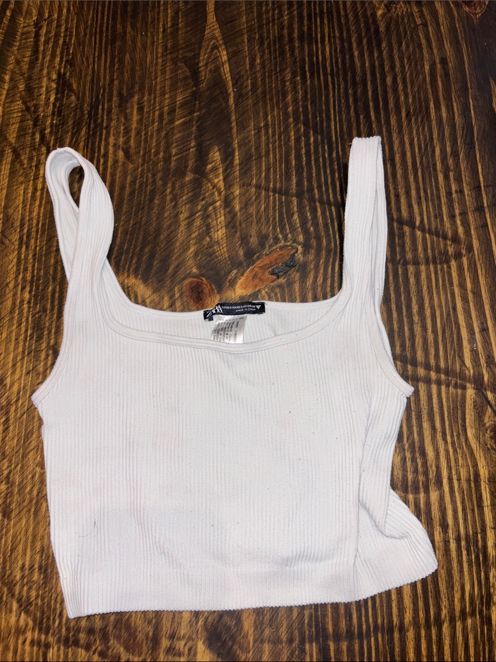 Zara White Ribbed Tank Crop Top - Classic Women's Tank